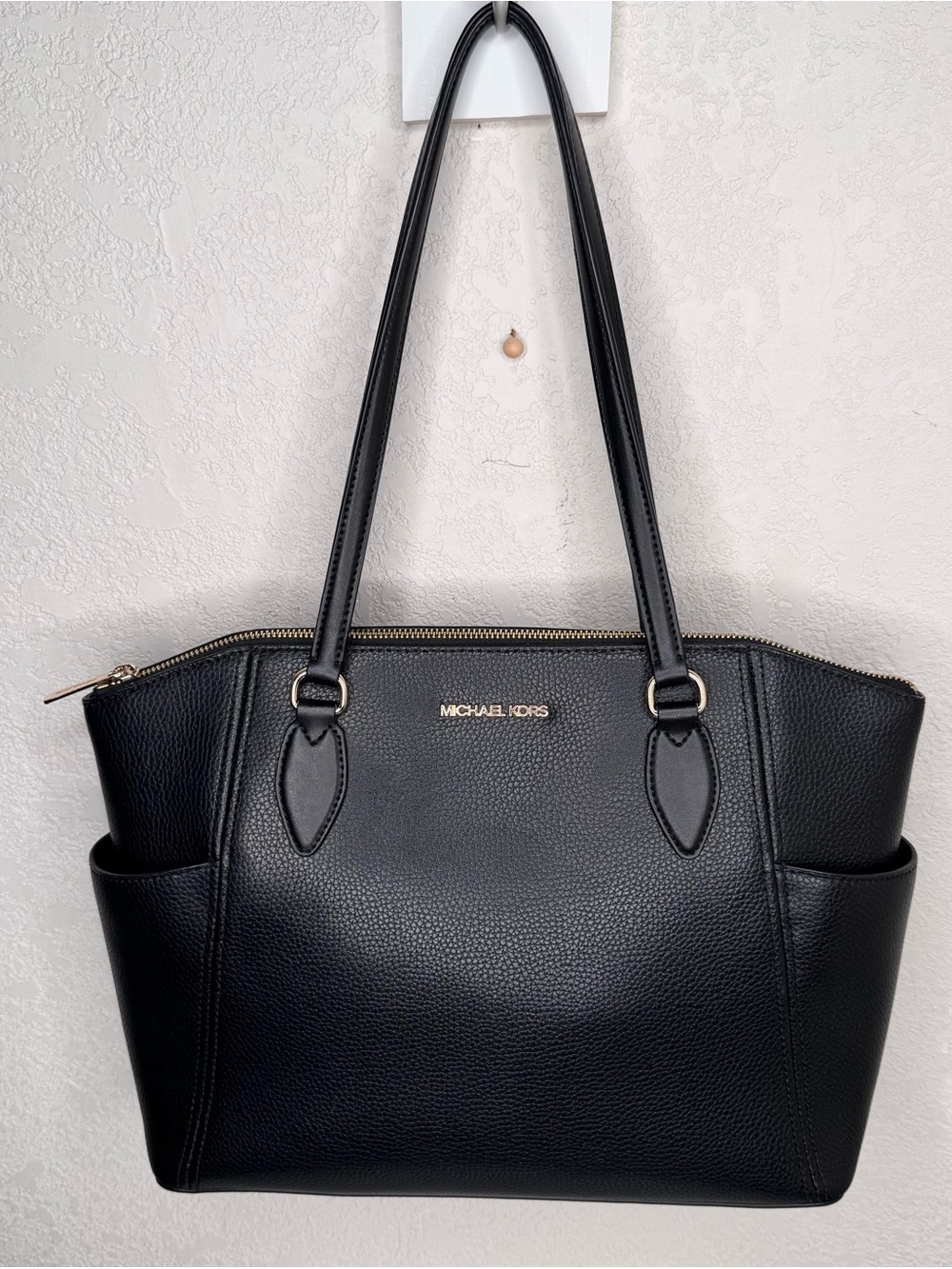 Michael Kors Black Pebbled Leather Tote with Gold Hardware - Picture 14 of 14